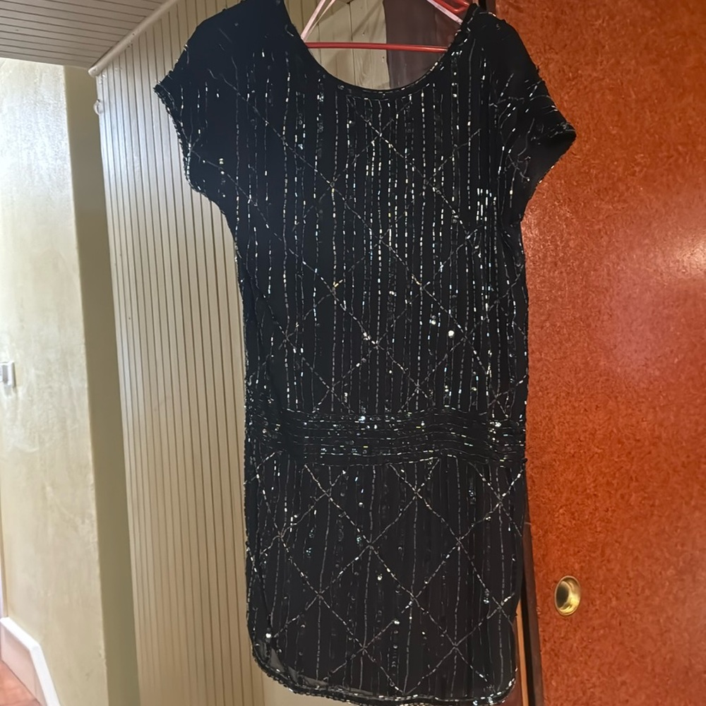 Black glass beaded forever 21 dress, great Gatsby,flapper dress